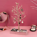 Metal Hanging Jewelry Tree Earring Display Stand Necklace Bracelet Jewelry Organizer Rack with Ring Dish Tray