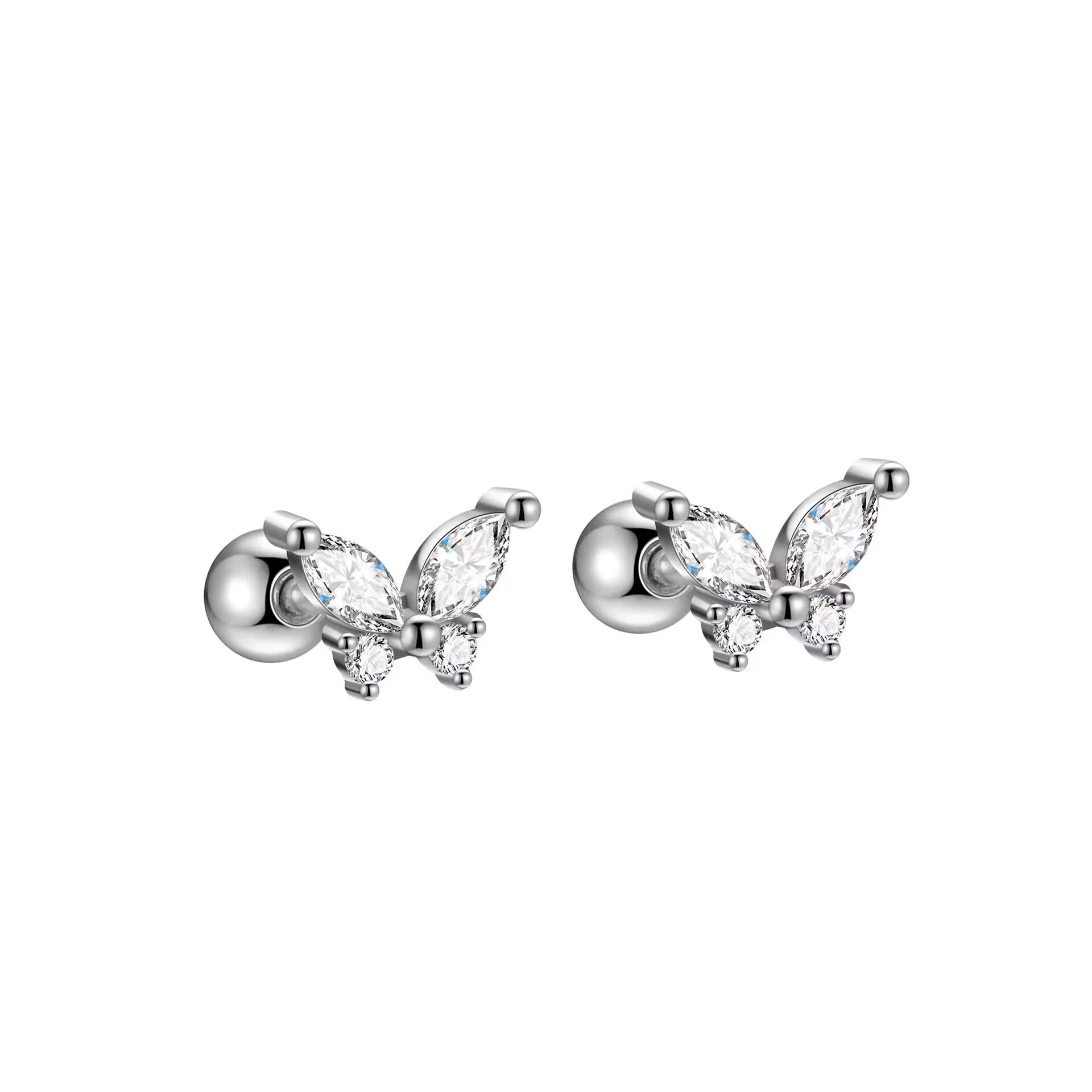 Diamond Studs Earrings Silver Gold Butterfly Earrings Sterling Silver Zirconia Studs CZ Flower Butterfly Stud Earrings for Women