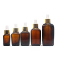 Square Cosmetic Amber 30 ml Skincare Essential Oil Hair Serum Flast Shoulder Bottle Frosted Clear Glass Pump Bottles