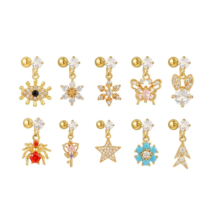 New Hot Selling Creative 18k Gold Plated Ear Bone Nails Fasion Exquisite Piercing Jewelry 3A Zircon Small Studs Earring