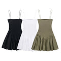 RNSHANGER Women Vintage Solid Mini Dress Cami Ball Gown Dresses Slash Neck Sleeveless Summer Female Fashion Casual Dress