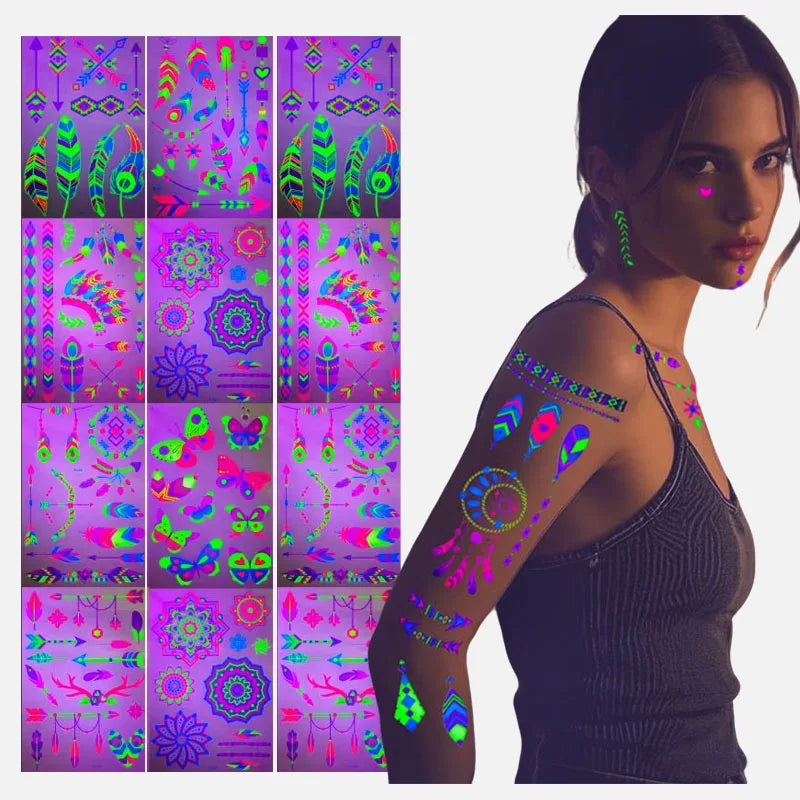 Five & Ten GMPC/Sedex/ISO/EUDR Glow in Dark Waterproof Tattoo Sticker Finger Hand Body Cartoon Temporary Fake Tattoo Custom