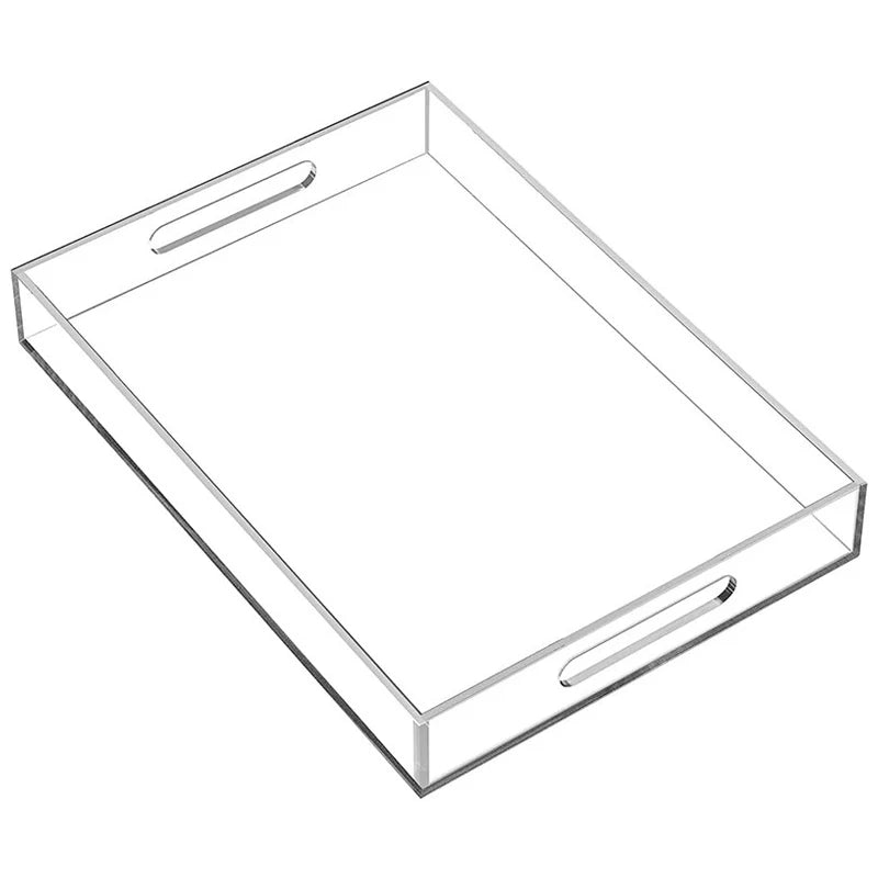 Eco-Friendly Transparent Restaurant Serving Tray with Handles Clear Acrylic Organizer for Food and Drinks Service Hotel Use