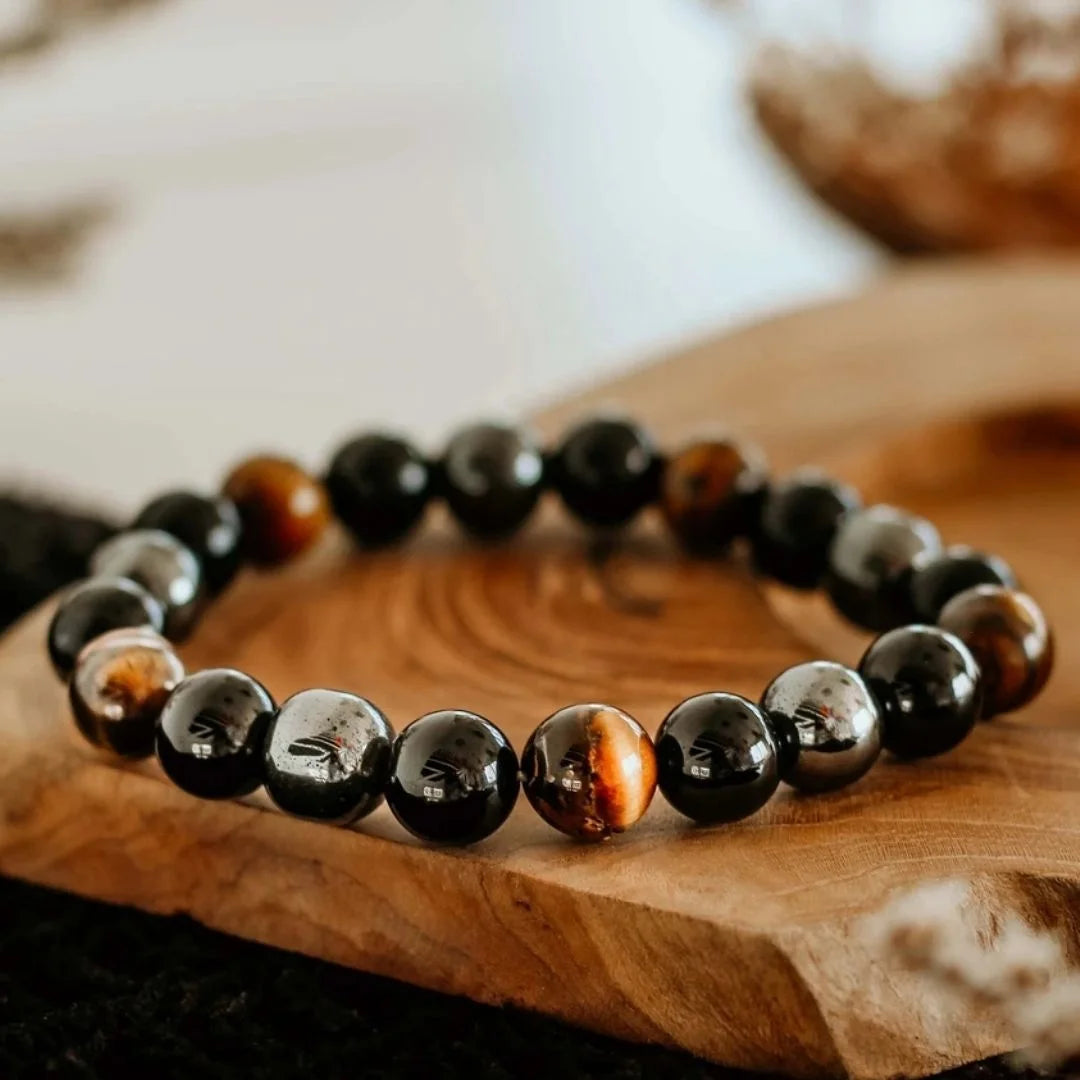 Fengshui Bracelet Bring Lucky tiger Eyeblack Obsidian Hematite Bring Power Make Balance and Triple Protection Bracelet