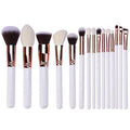 DAHUI Synthetic Hair Aluminium Tube Solid Wood Baking Paint Handle 15pcs White Series Makeup Brush Set