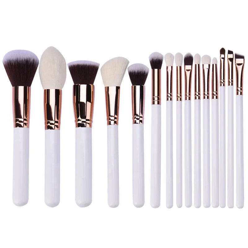 DAHUI Synthetic Hair Aluminium Tube Solid Wood Baking Paint Handle 15pcs White Series Makeup Brush Set