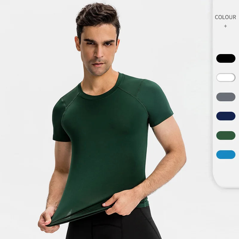 Men's Pro Fitness Short Sleeve Tight Running Training Sportswear High Elasticity Sweat Wicking Quick Drying Top T-shirt