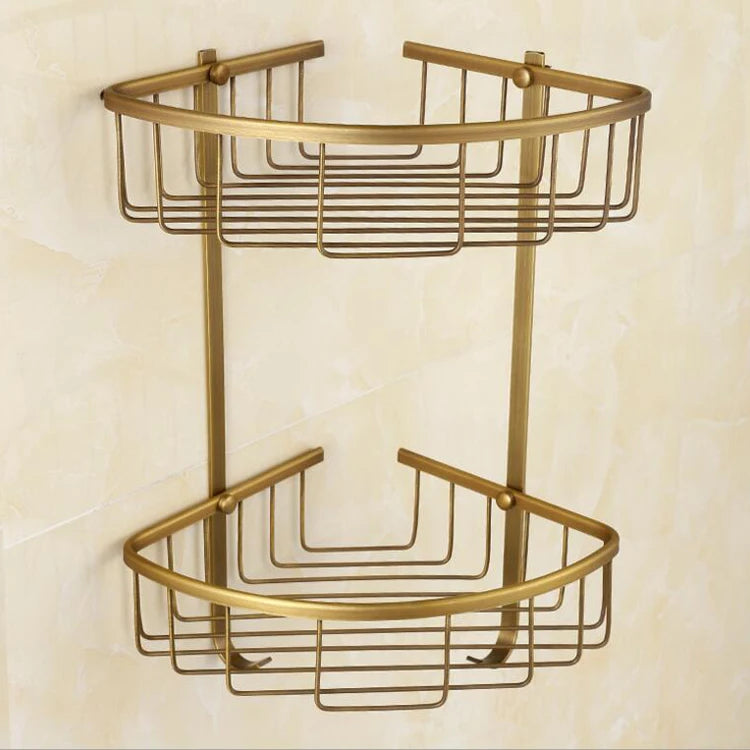 2 Layers Triangular Corner Modern Stainless Steel Wall Mounted Bathroom Shampoo Cosmetic Organizer Rack