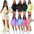 2024 Autumn Winter Women's Casual Clothing Two Piece Set Custom LOGO Hooded Joggers Shorts Woven Above Knee Irregular Suit