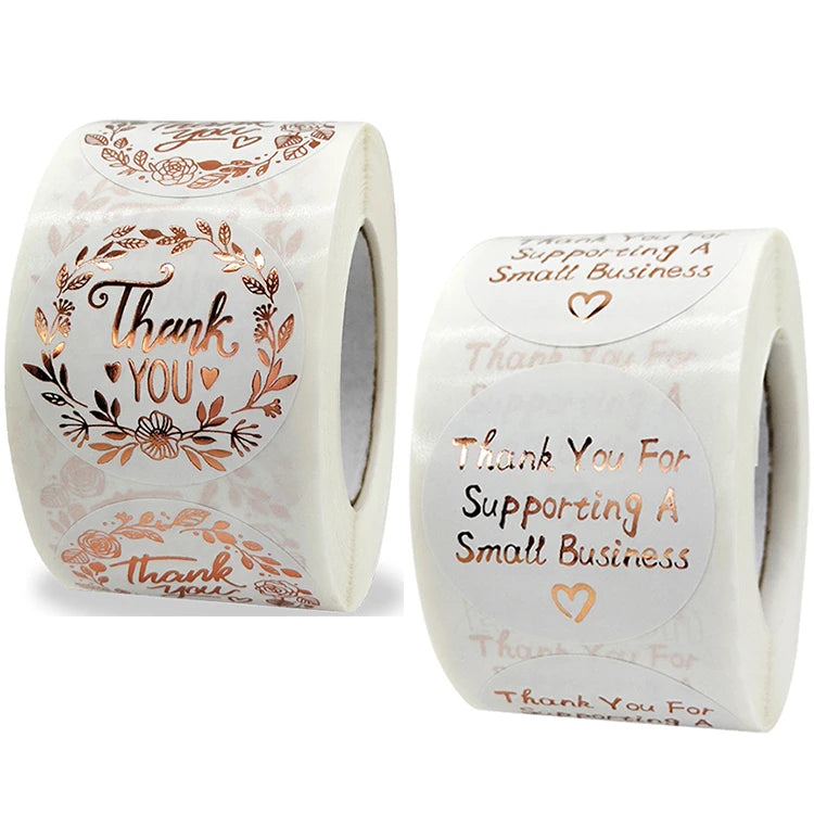 1.5 Inch Vinyl Rose Gold Foil Thank You Adhesive Label Seal 500 Thank You Adhesive Stickers Roll