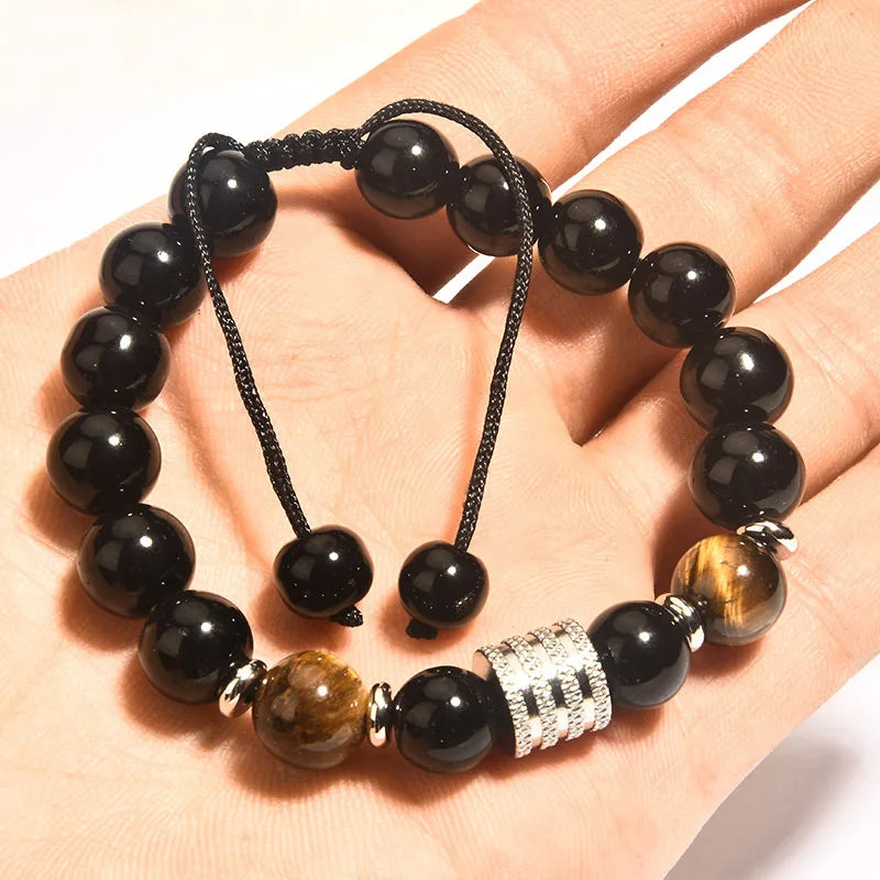 Stainless Steel Tiger Eye Obsidian Bracelet for Men Cross Border New Arrival Fashion Jewelry Accessory