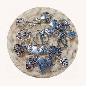 Valentine's Day Love Heart Charms Assorted Silver Plated Heart Pendant Ornament for Jewelry Making Necklace Earrings Craft DIY