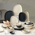 Creative Nordic Irregularity Dish Cup Plate Combination Japanese Household  Ceramic Black and White Dinner Set for 6 People