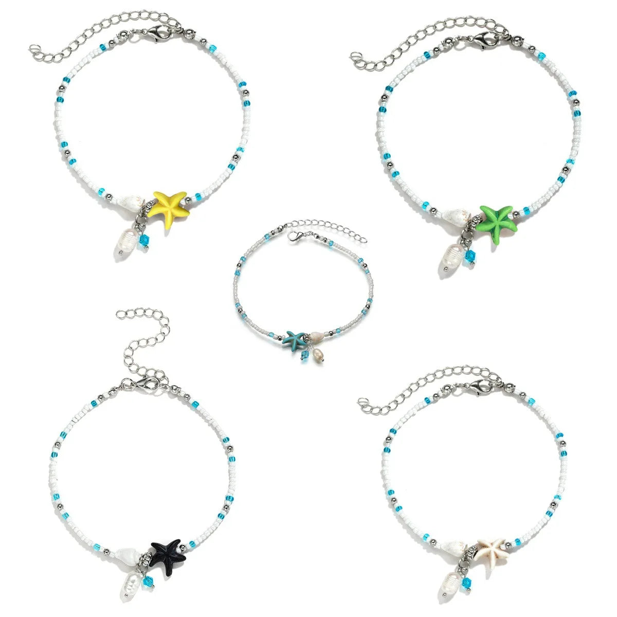 Wholesale 2021 Charm Beads Sea Handmade Boho Anklet Stainless Steel Blue Starfish Anklet Foot Jewelry for Women Girl