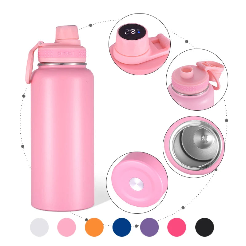Double Wall Digital 32oz 304 Stainless Steel Vacuum Insulated Smart Sports Water Bottle Temperature Display Leak-Proof BPA Free