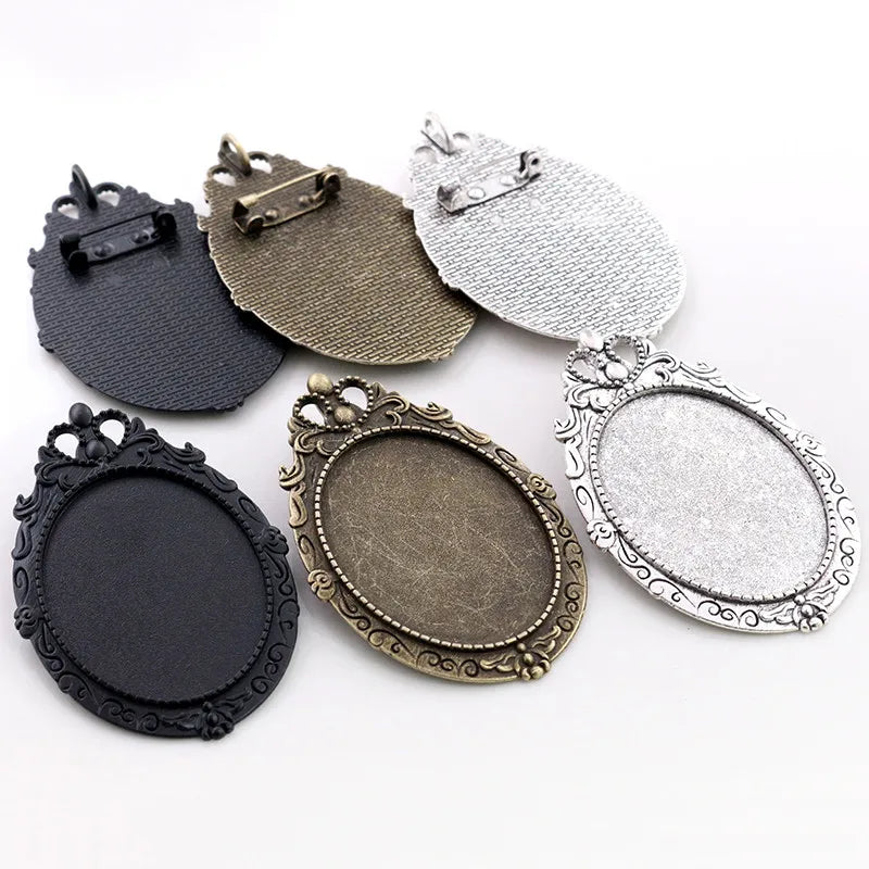 30x40mm Inner Size Vintage Brooch Cabochon Blank Base Trays Baroque DIY Oval Brooch Pins Bezel Setting Jewelry Supplies MegaBDM