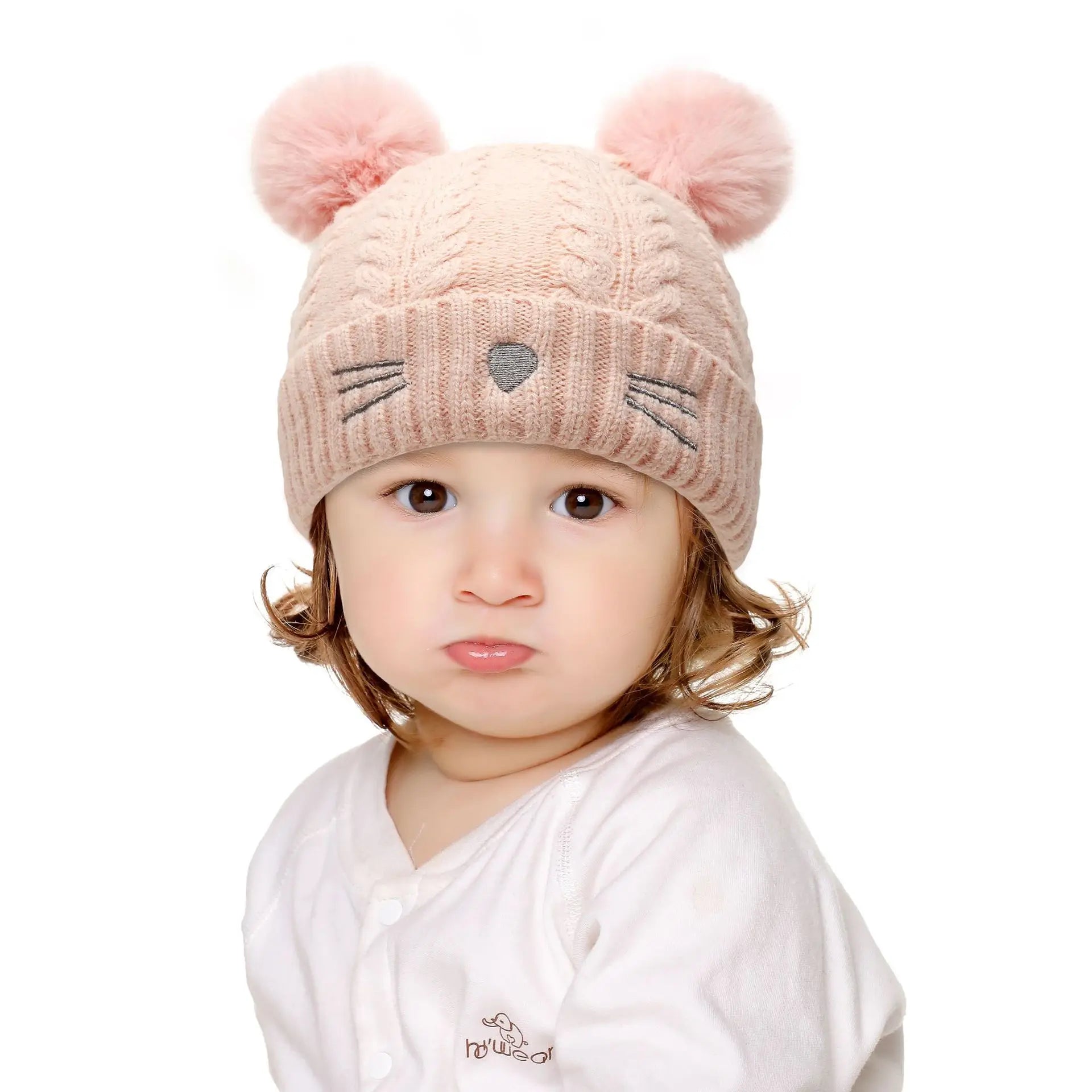 Wholesale Toddler Cat Embroidery Custom Kids Beanie With Furry Lining