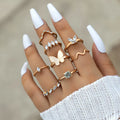 8PCS/Set Vintage Bohemia Crystal Butterfly Flower Multi Element Men Fashion Finger Jewelry Ring Set For Women Gifts
