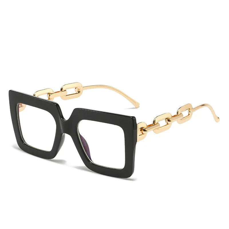 Metal Chain PC Frame Spectacles Optical Glasses Fashion Large Frame Women Glasses Square Colorful Eyewear