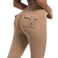 Women's High Waist Fitness Pants With Pocket Yoga Pants Peach Workout Skinny Button Pocket Fitness Leggings