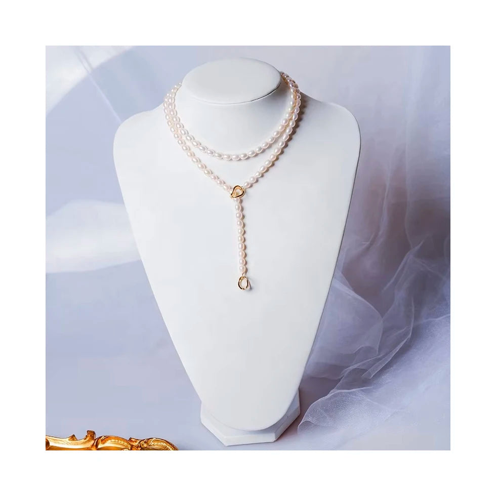 Simple Style Double Layered 5-6mm Drop Pearl Necklace Freshwater   Grade Silver Plated Unisex for Giving As a Gift Festivals