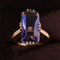 Huitan Refine Independent Carved Thin Anillos Women Girls Super Big Pure Royal Purple Zircon Rings Rectangle Gold Fashion Rings