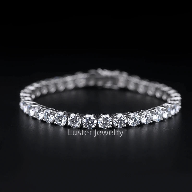 Luster Jewellery VVS D White 3/4/5mm Chain 925 Sterling Silver Moissanite Tennis Bracelet