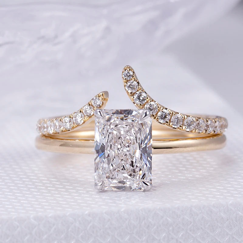Custom Jewelry MSR-886 18K Gold 2ct Radiant Cut Diamond Wedding Ring Set Stackable Lab Grown Diamond Rings