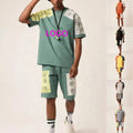 Custom logo Short Sleeve Cashew Floral Print Patchwork Color Men's Sports Two Piece Set 6 Color Plu Size Men's Shorts Pocket Set