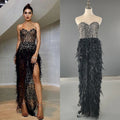 15257#  Shiny Sequins Strapless Split Front Engagement Wedding Gown Birthday Party Dress Plus Size Women Prom Evening Dresses