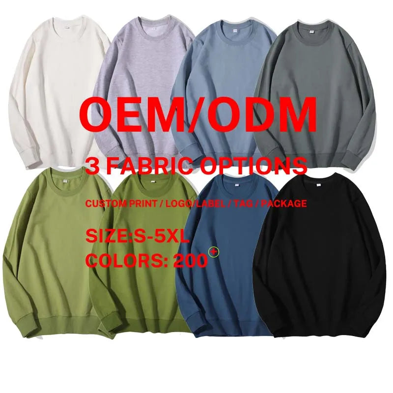 New Arrivals Unisex Pullover Sweatshirt Customized Street Wear Baggie Solid Polyester/Cotton Plain Dyed for Autumn Sports