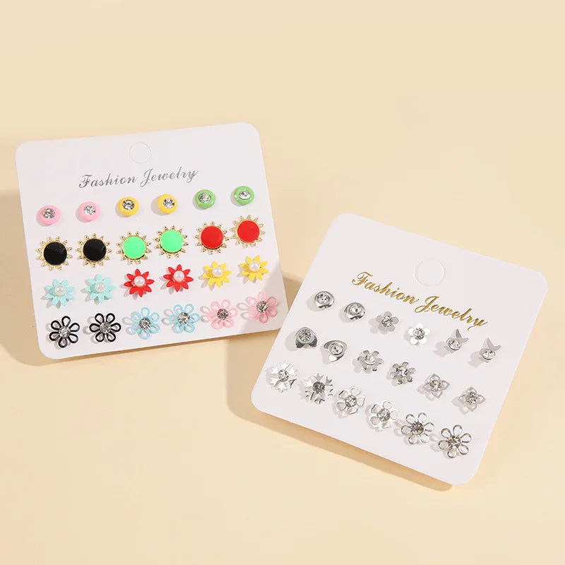 Wholesale Fashion Simple Pearl Heart Shaped Flower Vintage Enamel Earrings Ladies