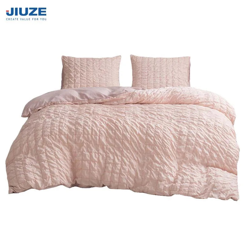 Back Type Lattice Home Textile Solid Color Bed Three-piece Set Skin-friendly Soft and Close-fitting Suitable for Bedroom Bed