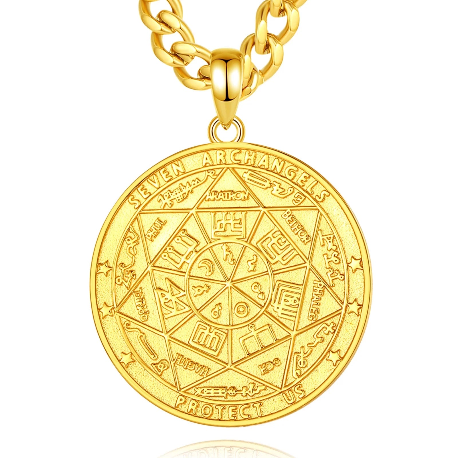 Fashion 925 Sterling Silver 18K Gold Plated Jewellery Seal of the Seven Archangels Amulet Pendant Necklace for Men
