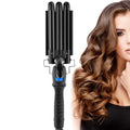 Professional 32mm 3 Barrel Ceramic Hair Waver Curling Iron LED Temperature Display PTC Heater