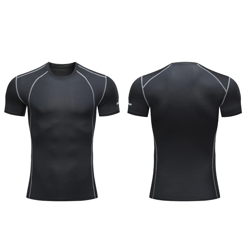 Reflective Running T-shirt for Men Compression Fit Tee Short Sleeve Sports Baselayer T-Shirts Cool Dry Tops