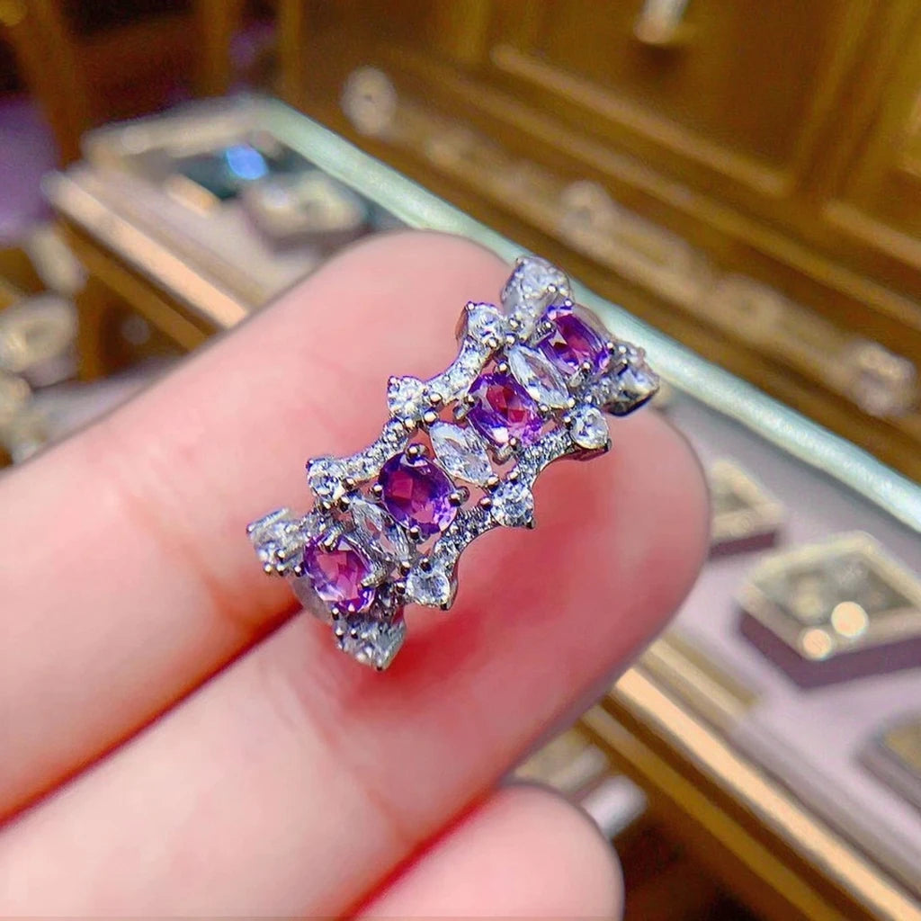 Customized Bulk 925 Sterling Silver Amethyst Rings for Women Diamond As Main Stone New Fashionable Design
