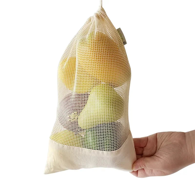 Custom Logo Reusable Organic Cotton Mesh Veggies Bag Zero Waste Shopping Bag for Supermarket