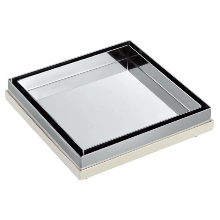 6 Inches 304 Stainless Steel and ABS Plastic Mirror Finish Bathroom Square Tile Insert Floor Drain