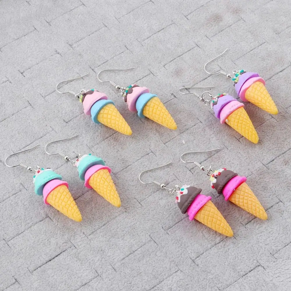 Cute Cartoon Ice Cream Colorful Earring for Kids Chocolate Strawberry Ice Cream Creative Pendant Earrings