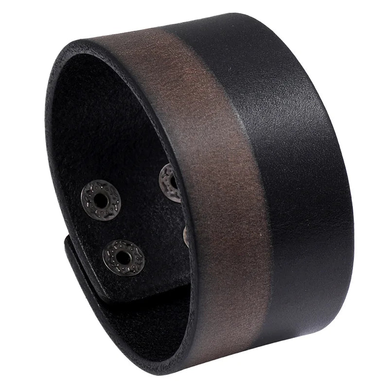 Vintage Genuine Leather Cowhide Cuff Bangles Personalized Mens Punk Jewelry Rhodium Plated Geometric Design Wholesale Price