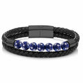 Natural Stone 8mm Yoga Volcanic Healing Energy Lava Stone Bracelet Volcanic Stone Seven Chakra Leather Braided Bracelet