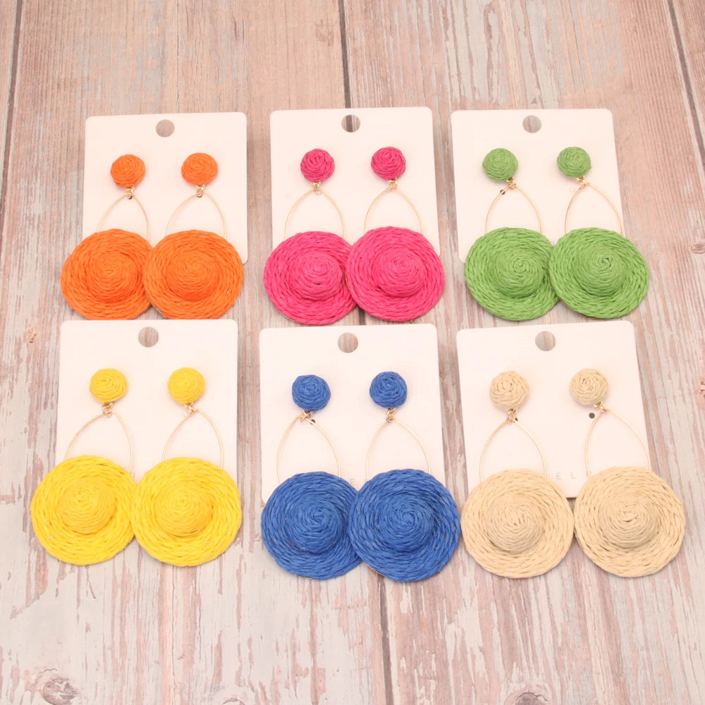 Women's New Lovely Fresh Summer Holiday Hat Raffia Drop Earrings Fashion Accessories