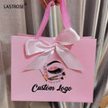 Printed Pink Kraft Gift Craft Shopping Paper Bag with Handles Featuring Your Own Logo for Eyelashes & Tools
