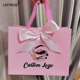 Printed Pink Kraft Gift Craft Shopping Paper Bag with Handles Featuring Your Own Logo for Eyelashes & Tools