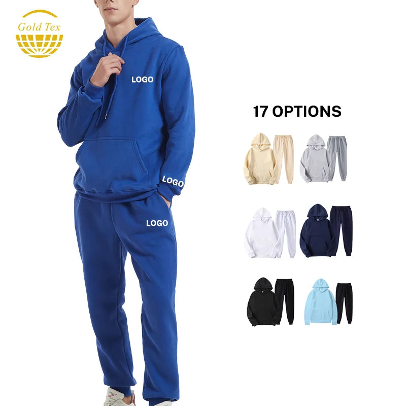 Plain Blank Hoodies Sweatshirts Custom Logo Embroidered Private Label Oem Customized Sweatpants and Hoodie Set