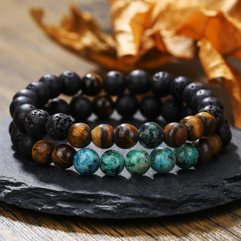 Zooying Men Bracelet Matte Tiger Eye Lava Bead Bracelet African Turquoise Meaning Bracelets