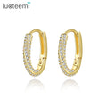 LUOTEEMI Fine Jewelry Ladies Daily Wear Gold Plated Full Cubic Zirconia Open Half Twisted Hoop Earrings