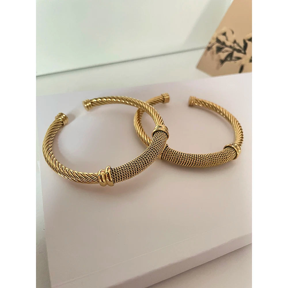 4 Colors Non Tarnish Textured Cable Chain Open Stainless Steel Bangle 18K Gold Plated Chunky Bangles Women Men Vintage Jewelry