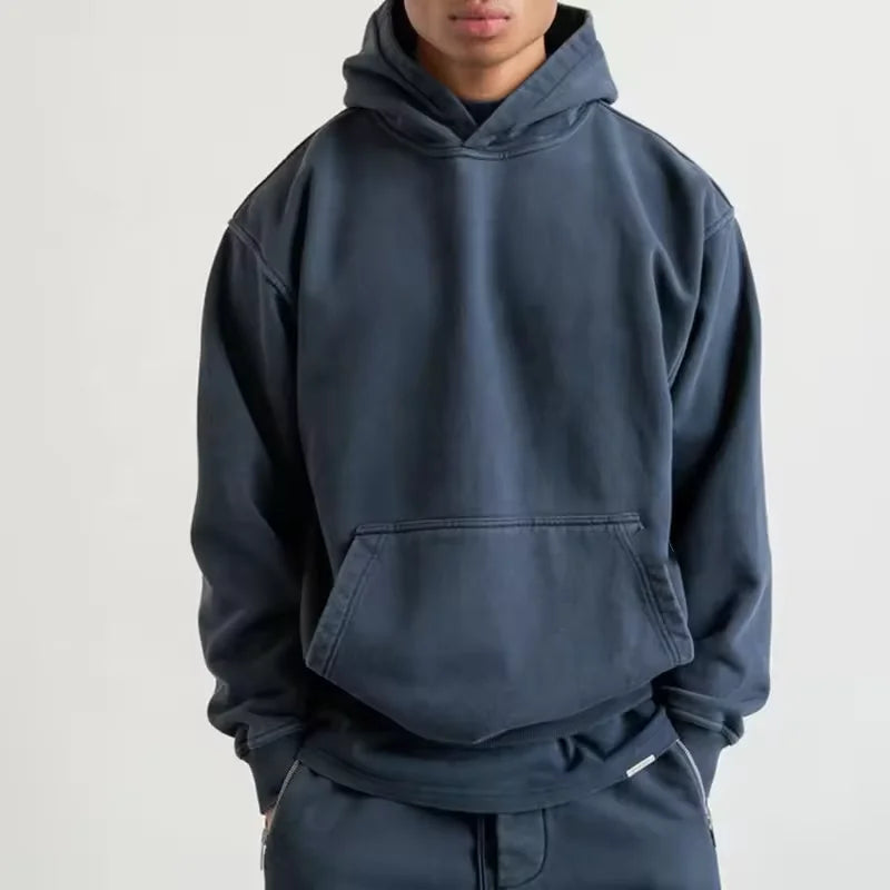 Heavyweight Cotton Sports Hoodies Custom Logo Oversized Cropped Hoodies Blank High Quality No Drawstring Plain Hoodies Mens